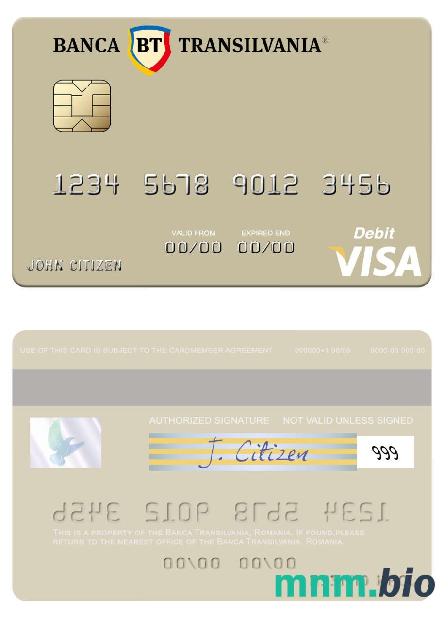 Romania Banca Transilvania visa debet karta przykład w formacie PSD
